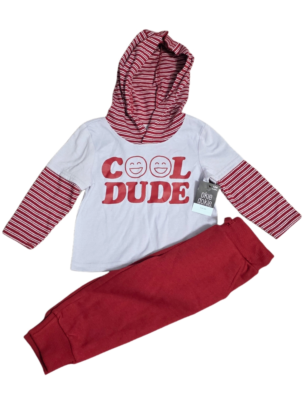 Okie Dokie - "Cool Dude" Red & Light Blue-Gray Hooded Set